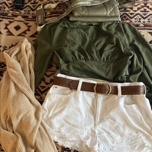 Aerie comfy stretchy size large  White Distressed Jean Shorts